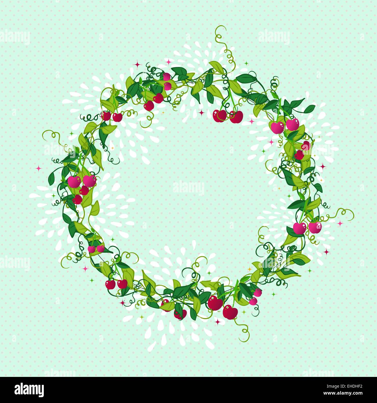 Cherry fruit food wreath cute design illustration. Ideal for restaurant menu, book cover and print. EPS10 vector file. Stock Vector