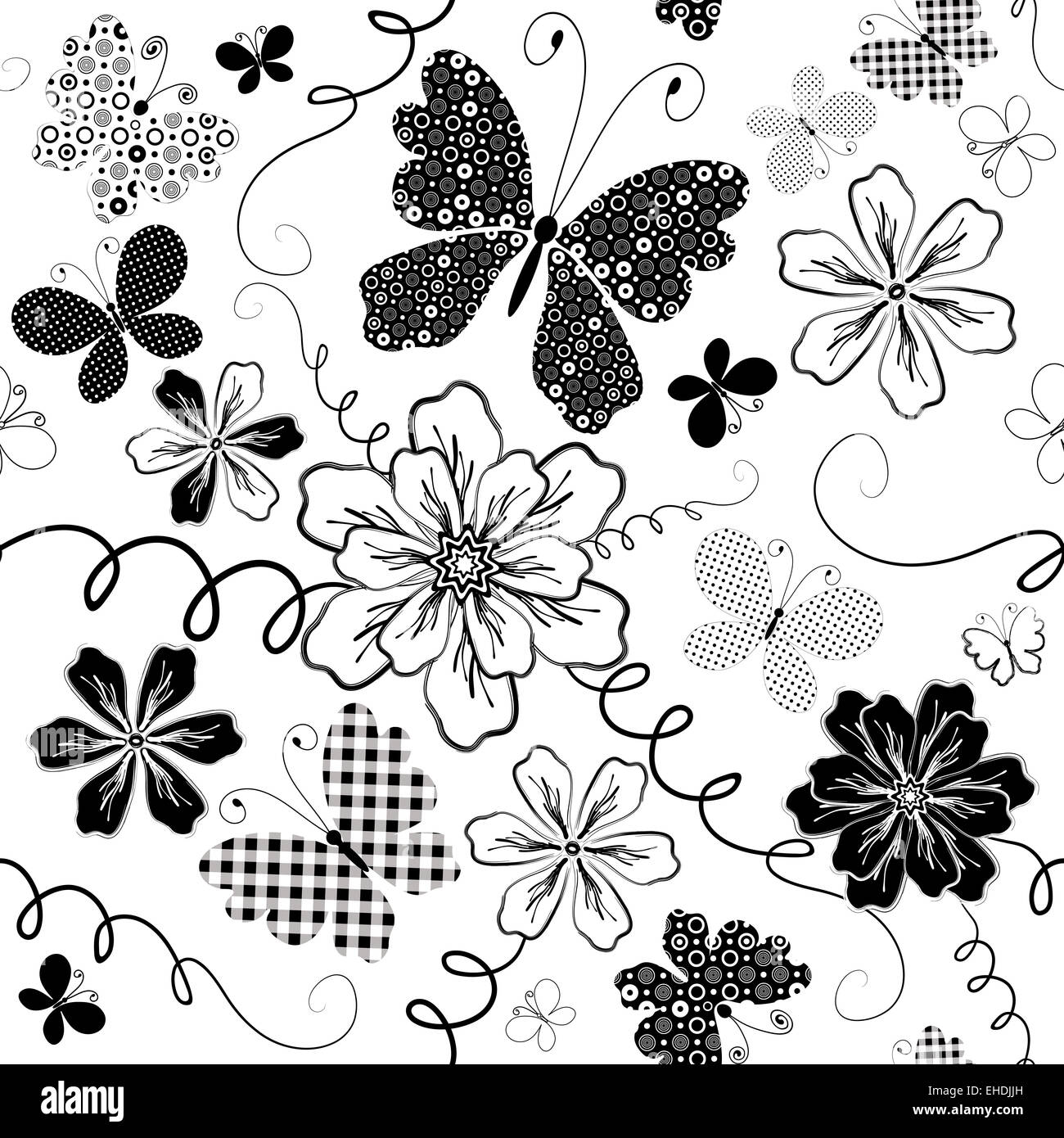Black and white floral pattern hi-res stock photography and images - Alamy