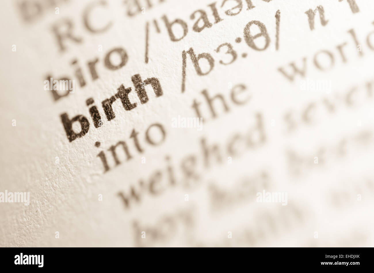 Definition of word in dictionary birth Stock Photo Alamy