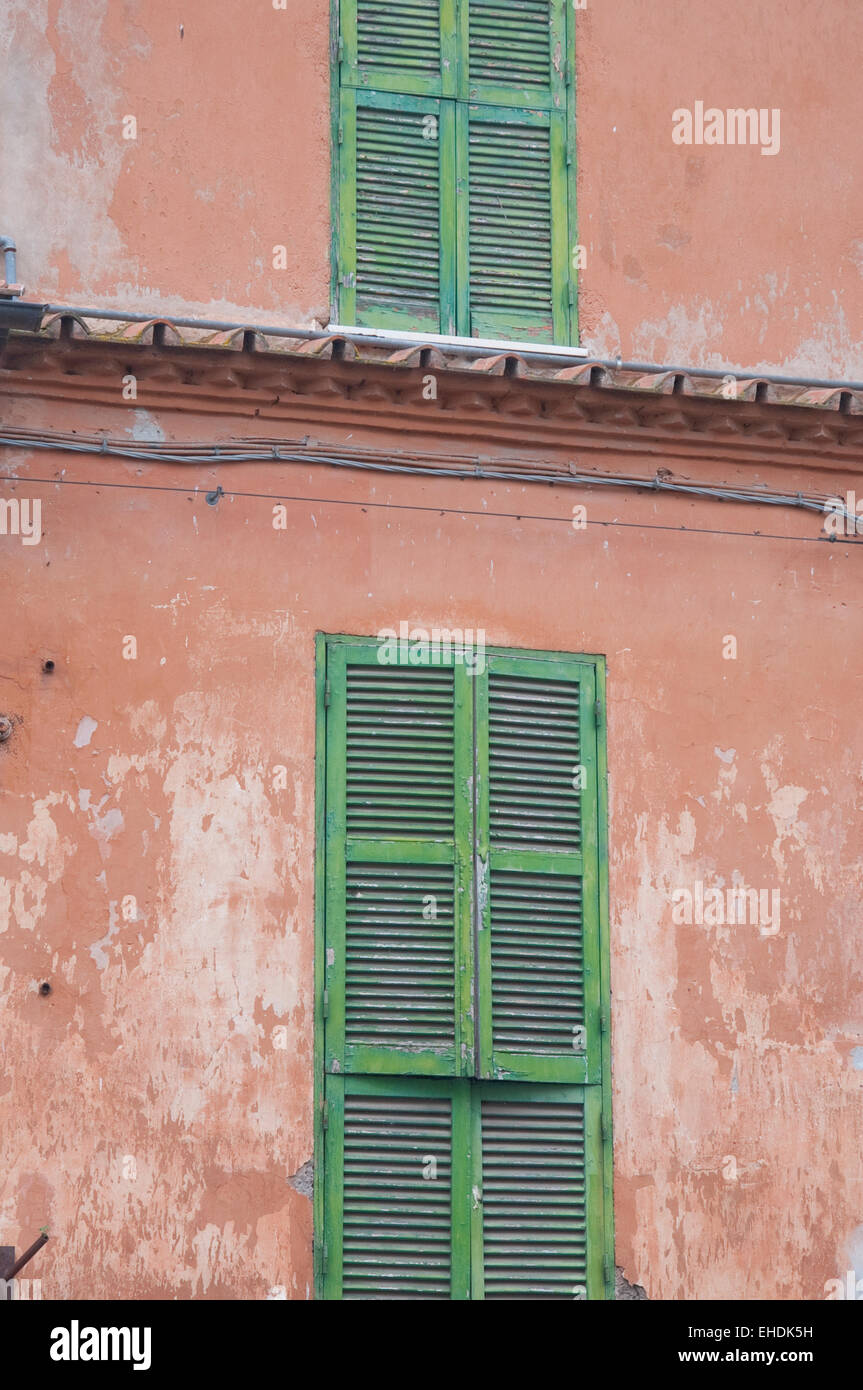 Green window shutters in Anguillara Italy Stock Photo Alamy