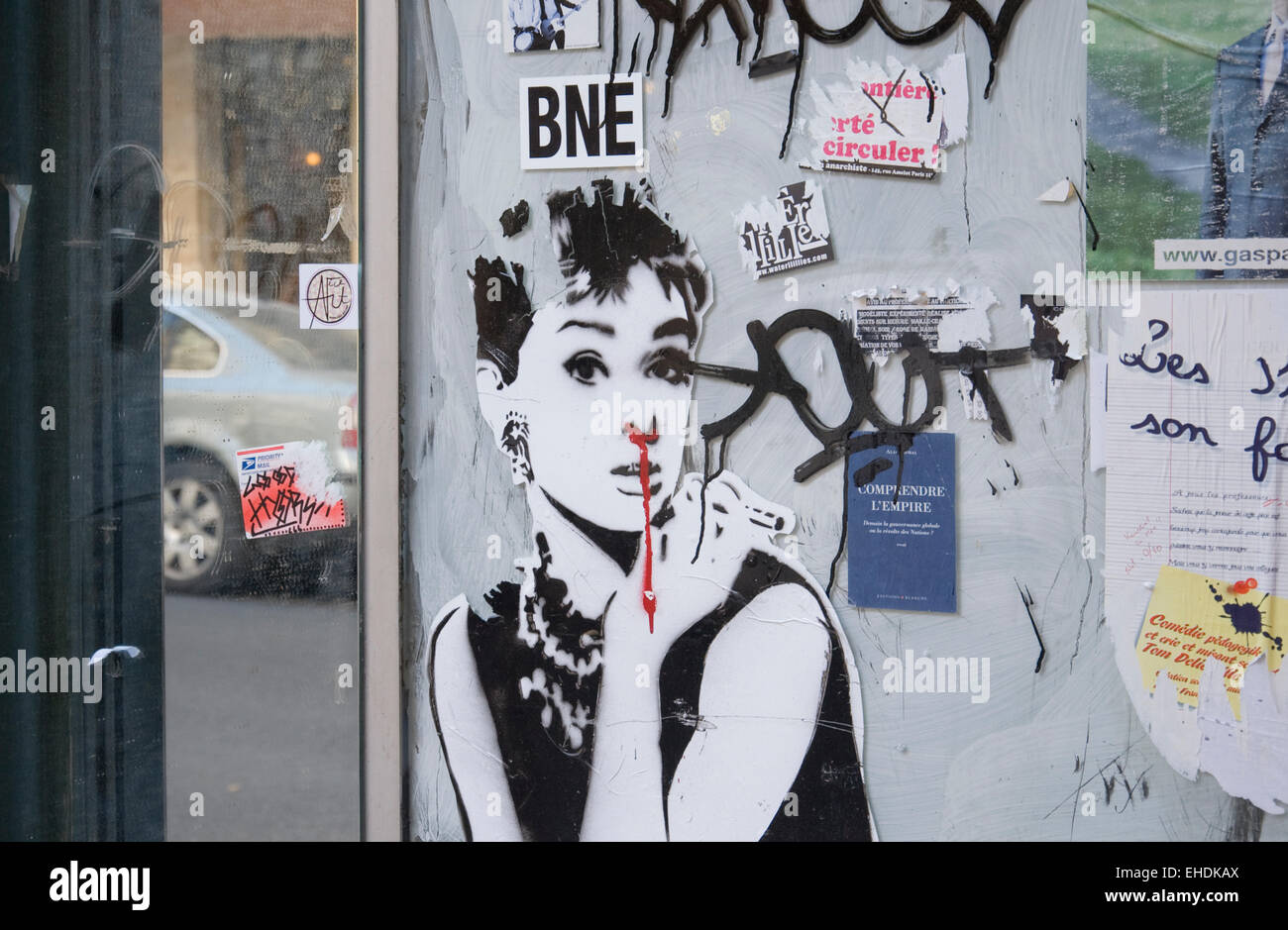 Audrey Hepburn street art in Paris France Stock Photo