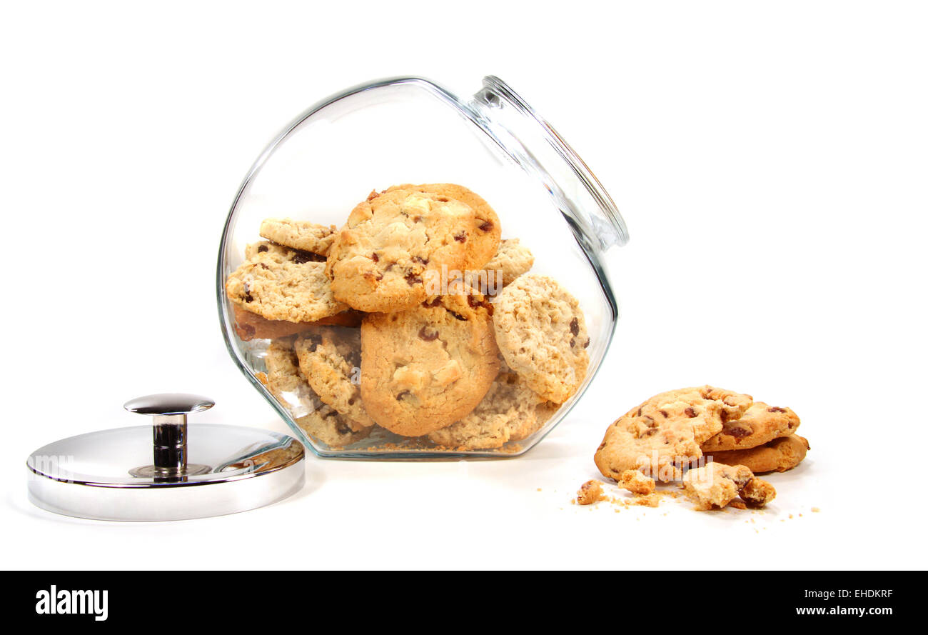 Homemade cookies in glass jar on white Stock Photo