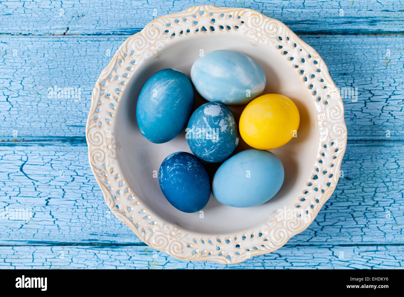 Easter eggs painted with natural dye: red cabbage and tumeric Stock ...
