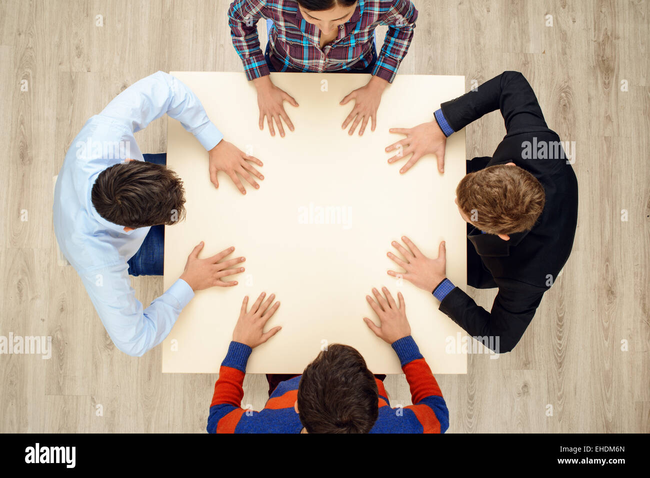 Conference table hands top view hi-res stock photography and images - Alamy