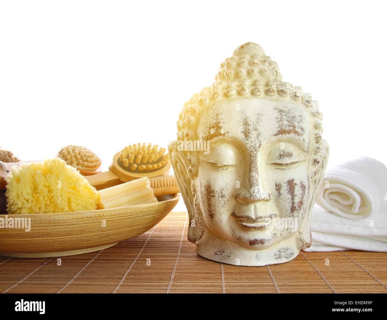 Bath accessories with buddha statue Stock Photo - Alamy