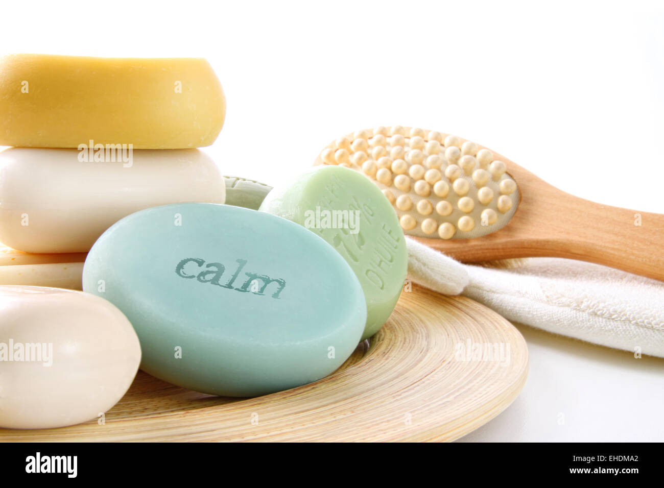 Assortment of colored scented soaps Stock Photo