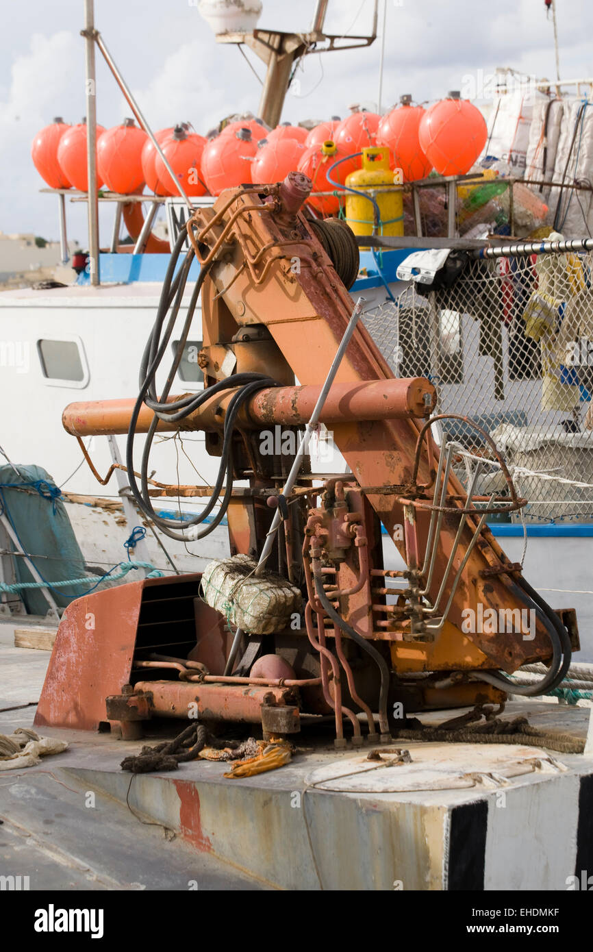 Boat winch and buoys fishing in Malta Stock Photo Alamy