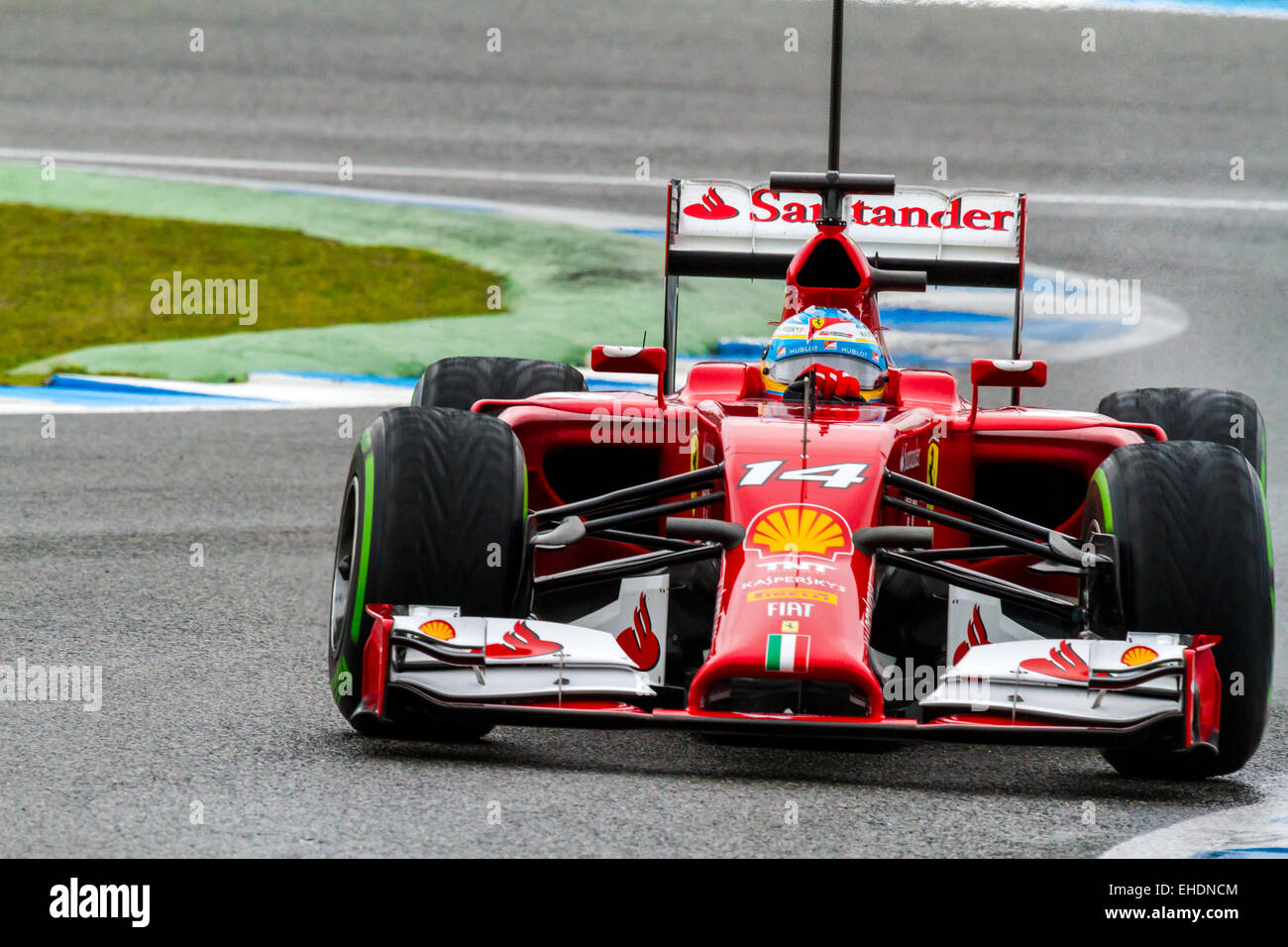 Fernando Alonso of Scuderia Ferrari F1 races on training session Stock Photo