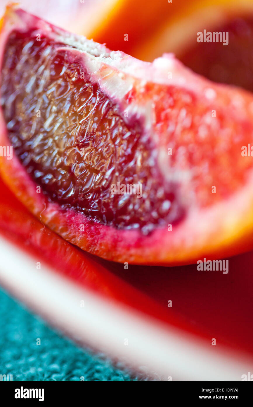 Close up of blood orange cut wedge Stock Photo