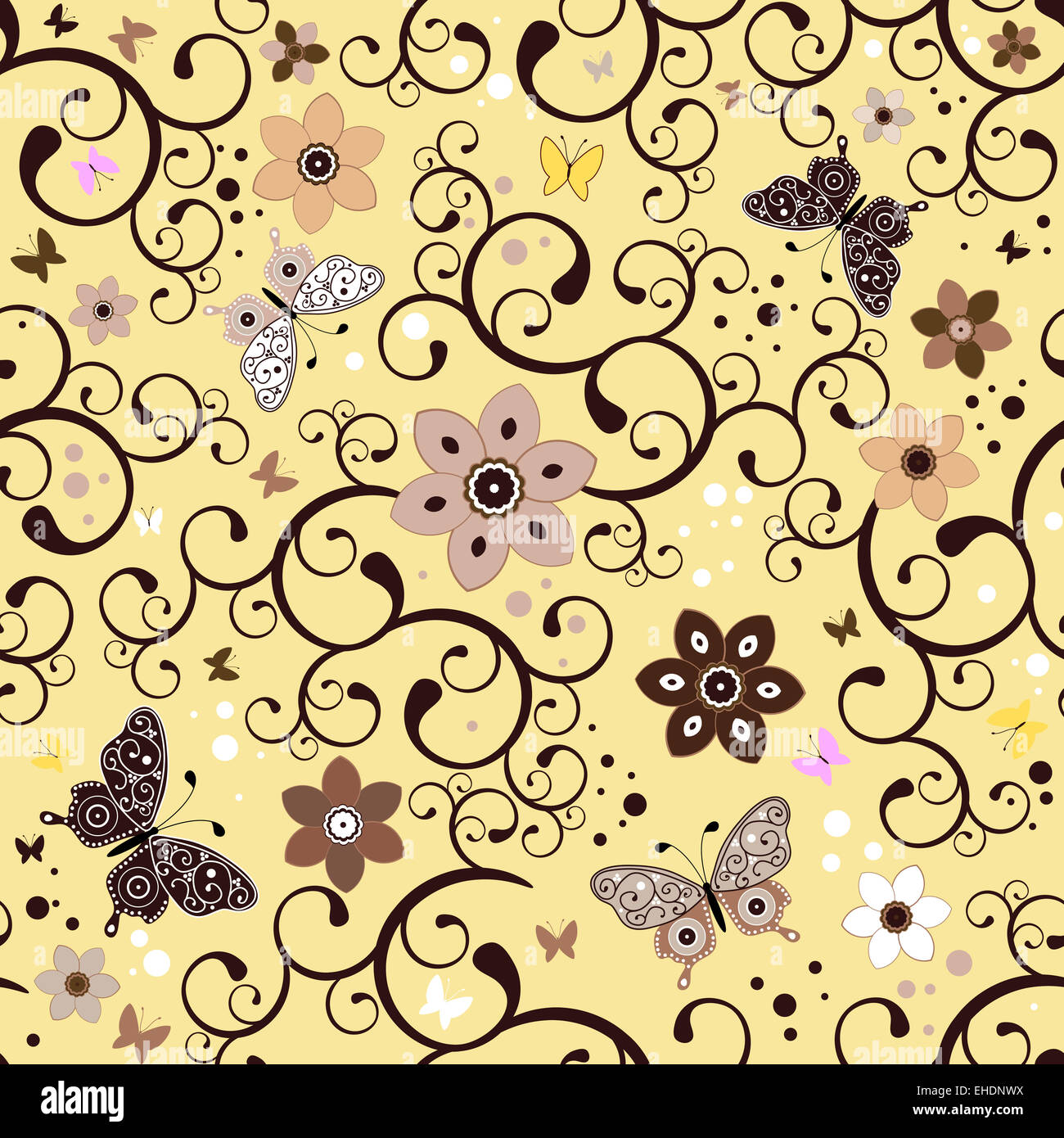 Seamless floral yellow-drown pattern Stock Photo - Alamy