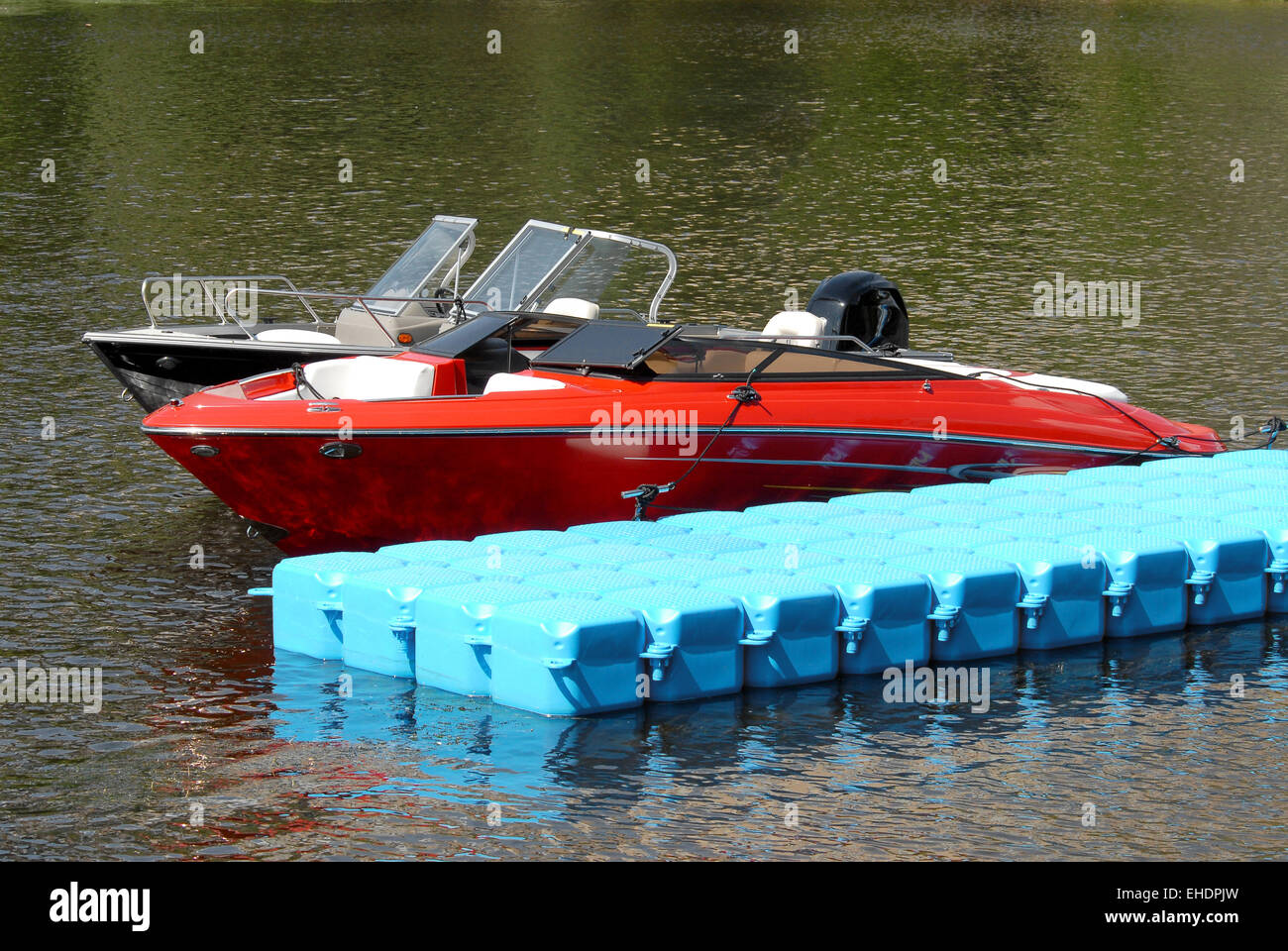 motorboat near the pontoon Stock Photo