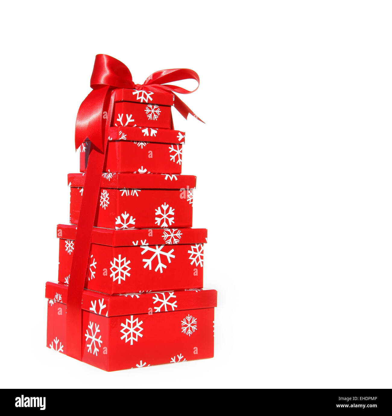 Red gift boxes stacked with red ribbon Stock Photo Alamy