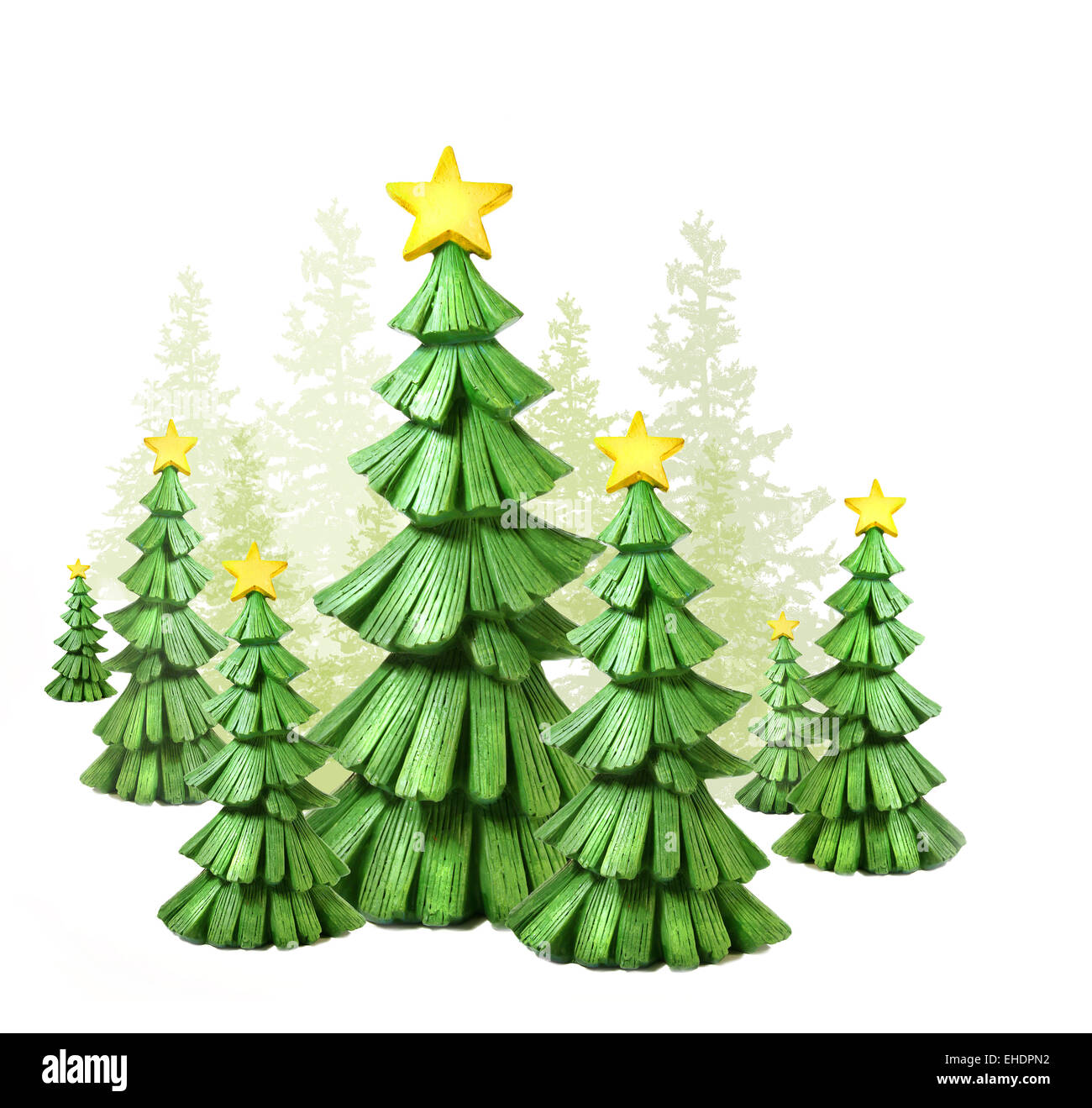 Whimcical christmas trees against a white Stock Photo