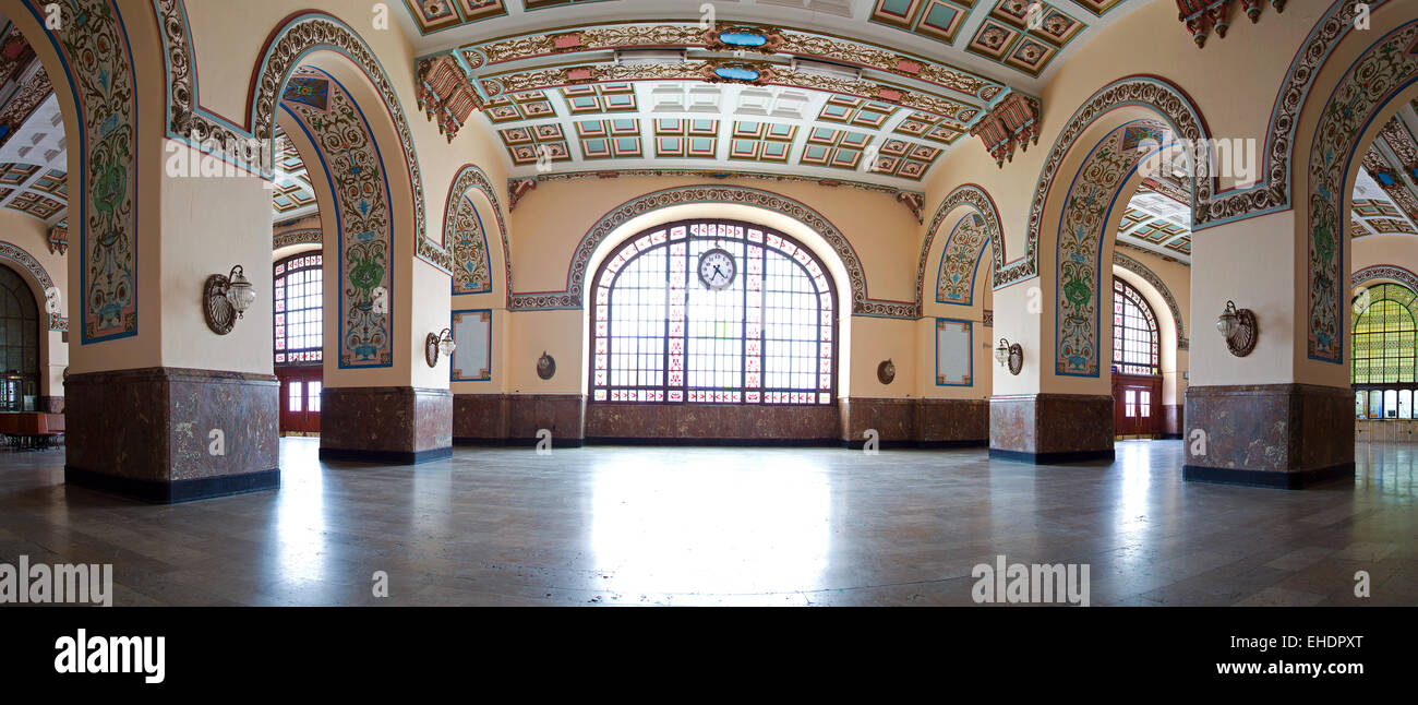 Interior panoramic view of historical Haydarpasa Train Station built in neo-classical structure Stock Photo