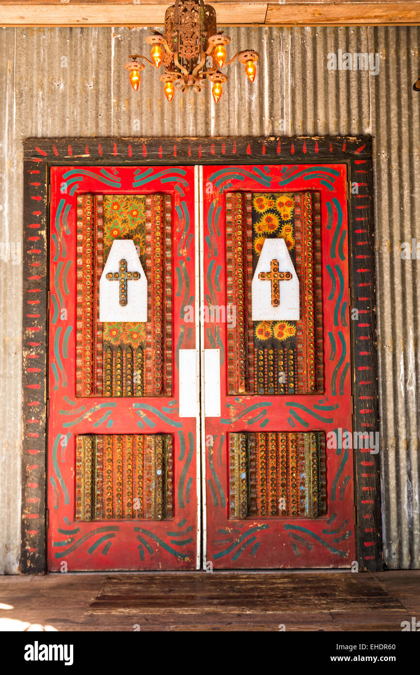 Howard Finster style Folk art decorated doors for the House of Blues at Main Street Disney World in Lake Buena Vista, Florida. Stock Photo