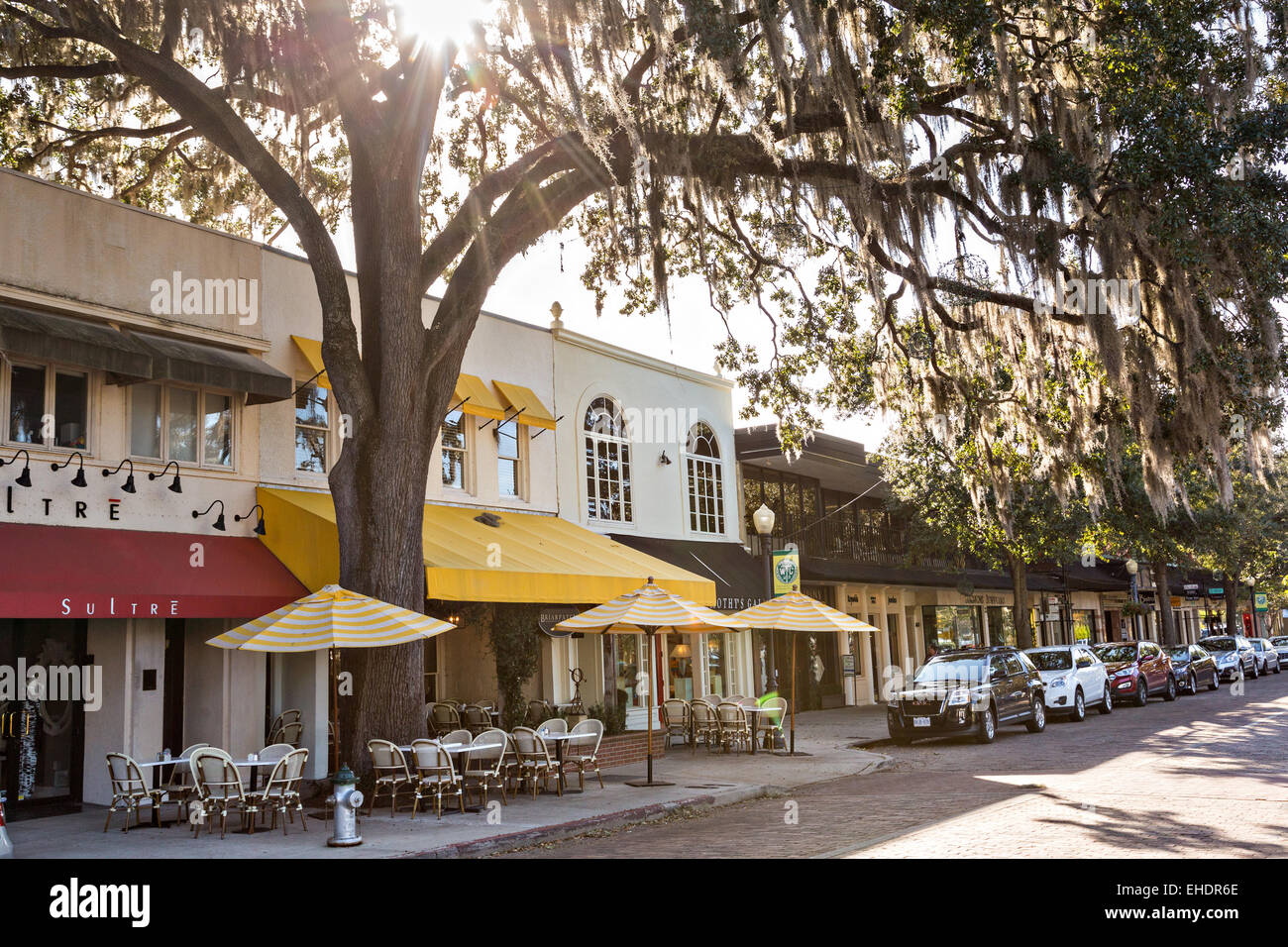 Historic downtown shops along Park Avenue in Winter Park, Florida Stock ...