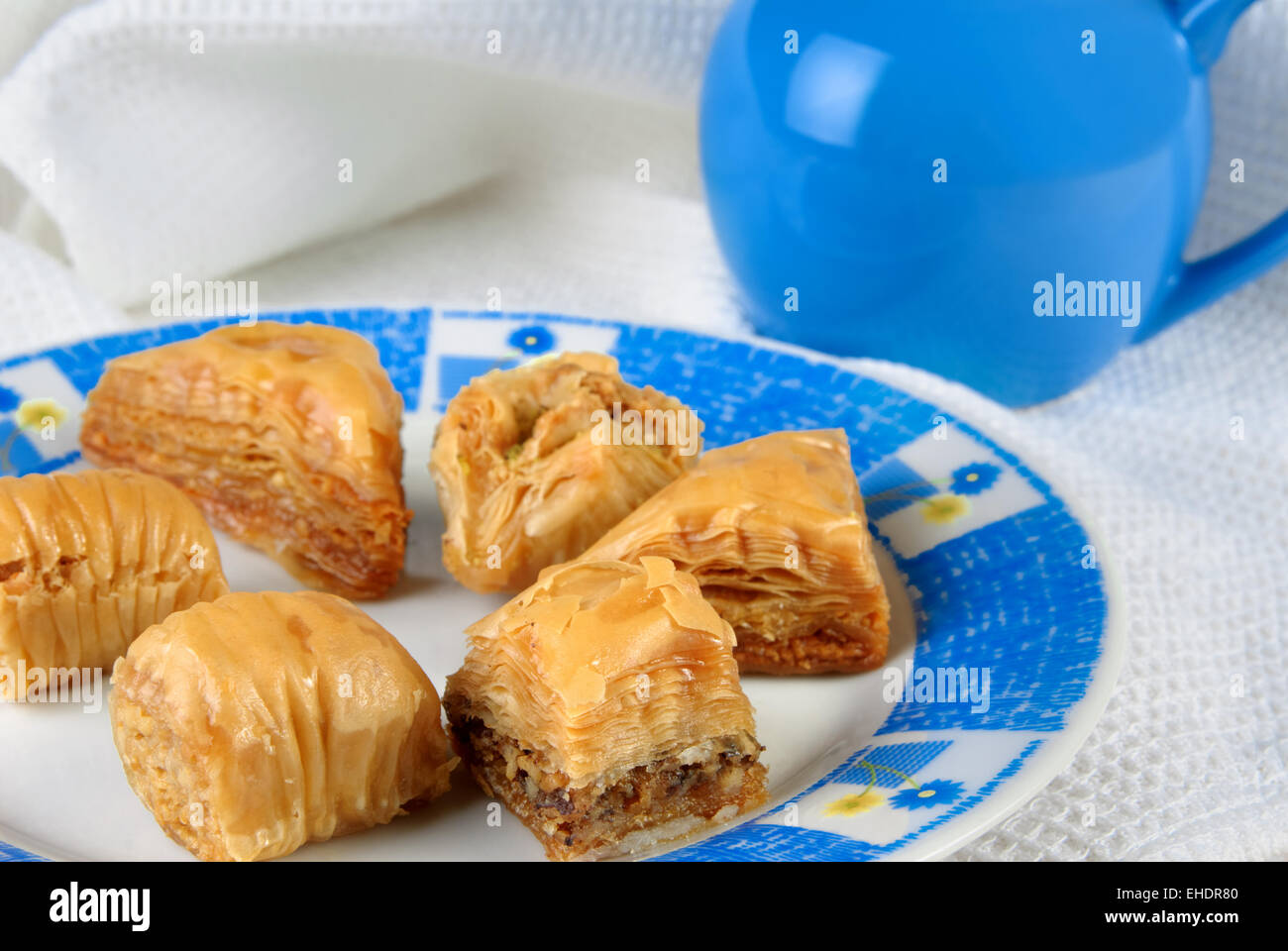 Variety of Turkish baklava on a plate Stock Photo