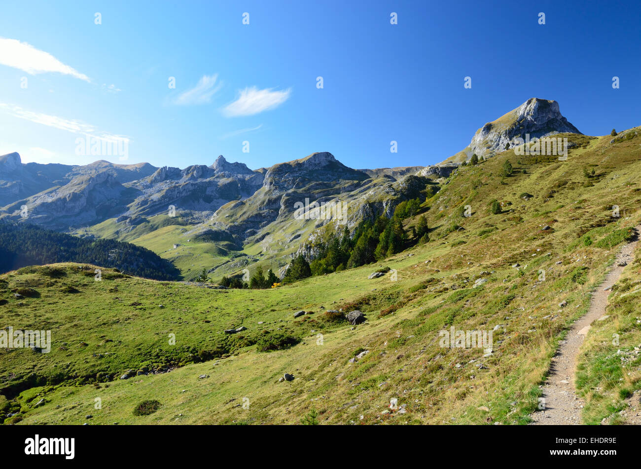 Hiking trail on the mountain slope Stock Photo