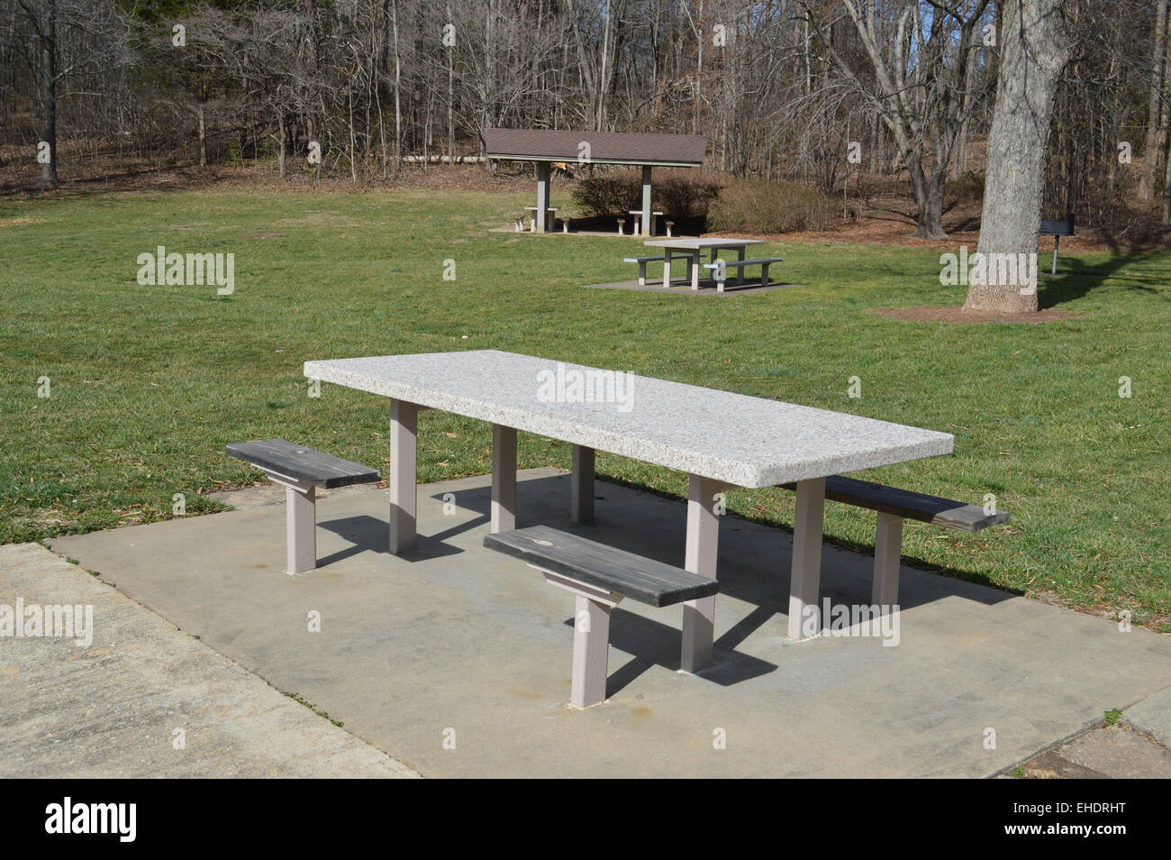 A Picnic table located at the North Carolina Center Stock Photo