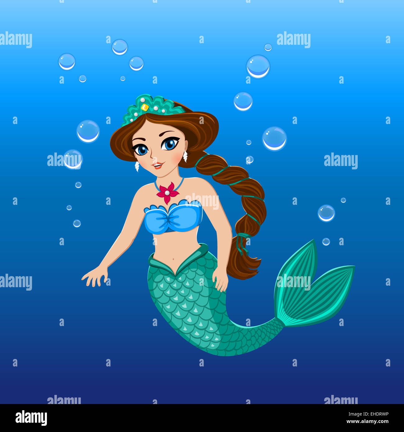 Illustration of a cute mermaid girl under the sea Stock Photo - Alamy