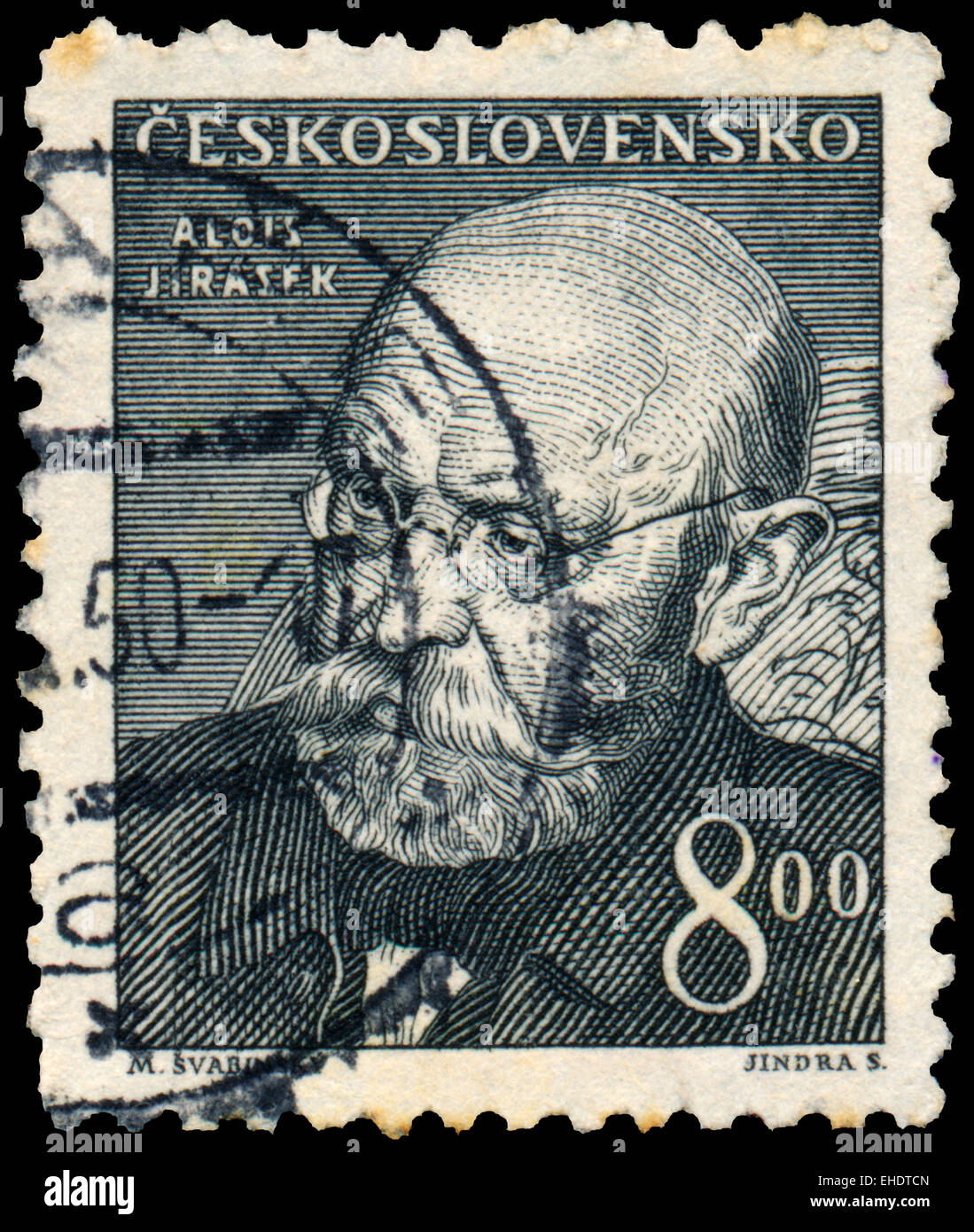 CZECHOSLOVAKIA - CIRCA 1949: Stamp printed in Ceskoslovensko shows Alois Jirasek (1851-1930); teacher, writer; circa 1949 Stock Photo