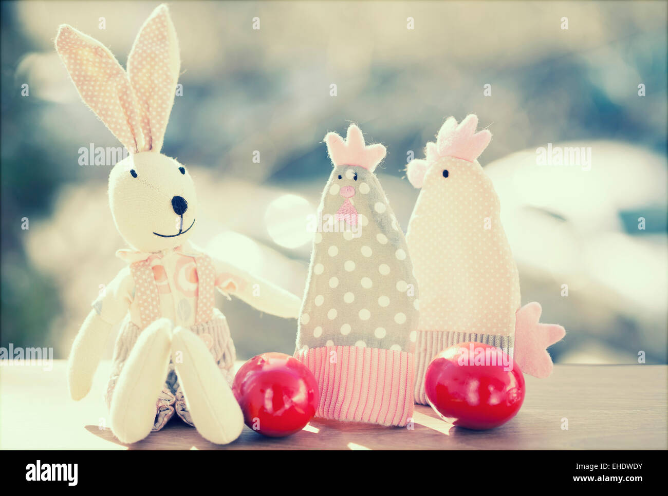 Retro still life of Easter eggs and decorations Stock Photo - Alamy
