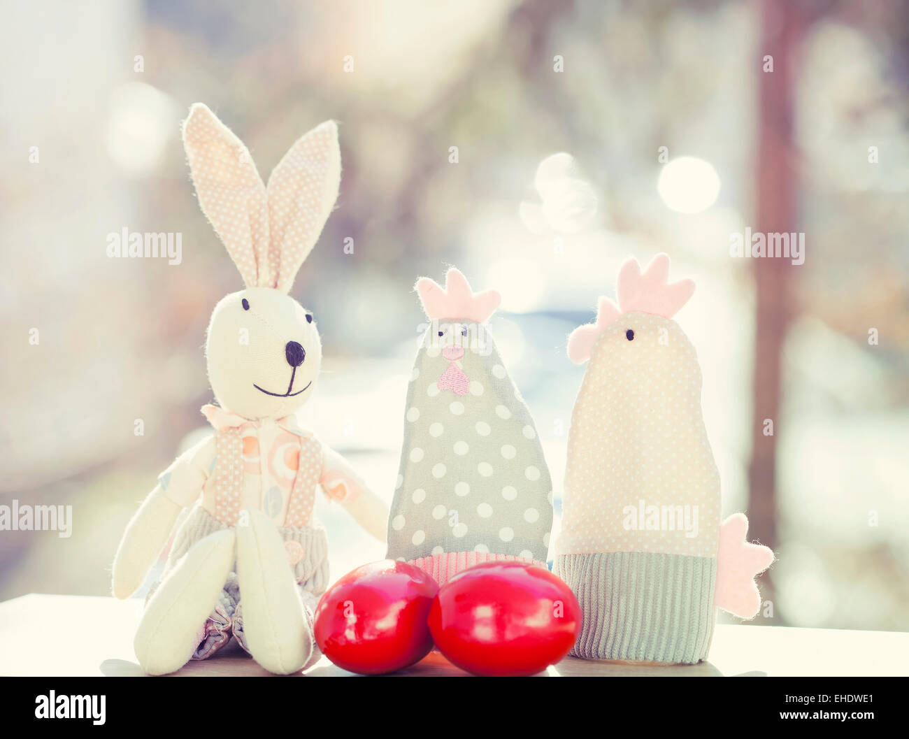 Retro still life of Easter eggs and decorations Stock Photo - Alamy
