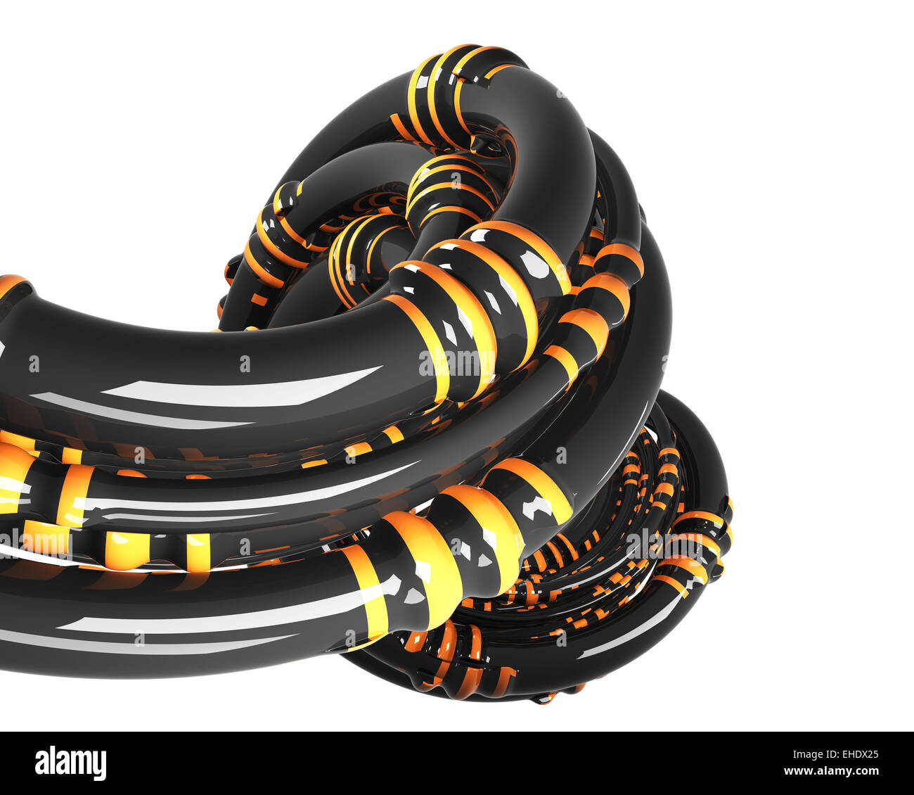 black futuristic cables with yellow stripes Stock Photo