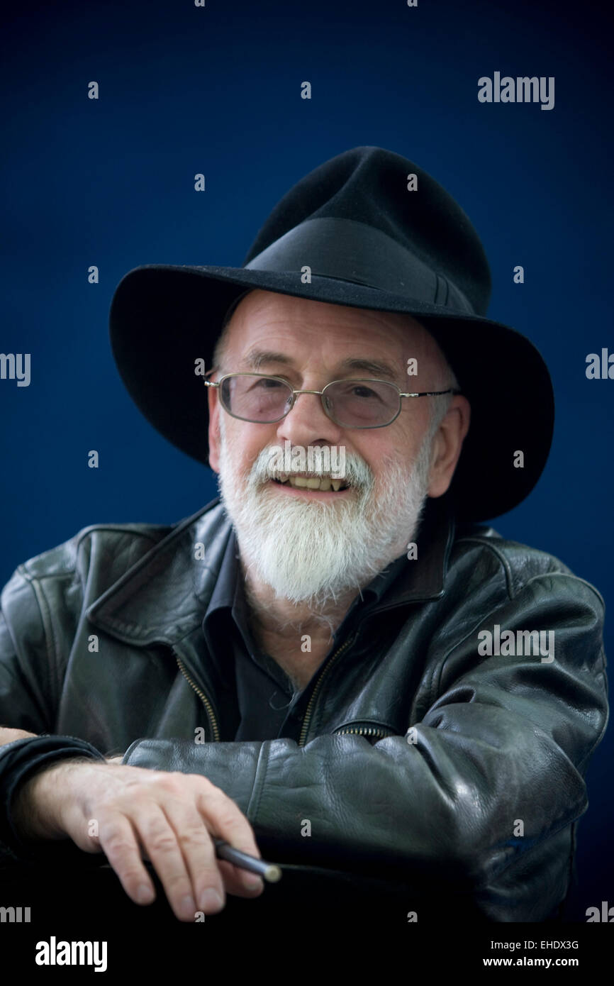 English fantasy, science fiction and children's author Terry Pratchett pictured at the Edinburgh International Book Festival where he talked about his bestselling 'Discworld' series of books. The three-week event is the world's biggest literary festival and is held during the annual Edinburgh Festival. 2008 was the Book Festival's 25th anniversary and featured talks and presentations by more than 500 authors from around the world. Stock Photo