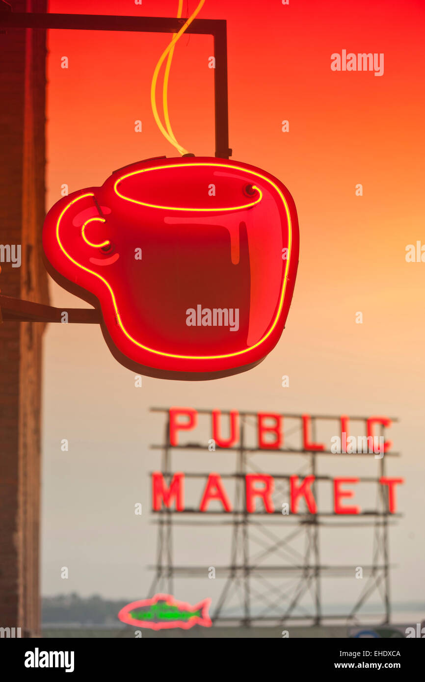 POST ALLEY COFFEE SHOP CUP PIKE PLACE PUBLIC MARKET WATERFRONT SEATTLE WASHINGTON STATE USA