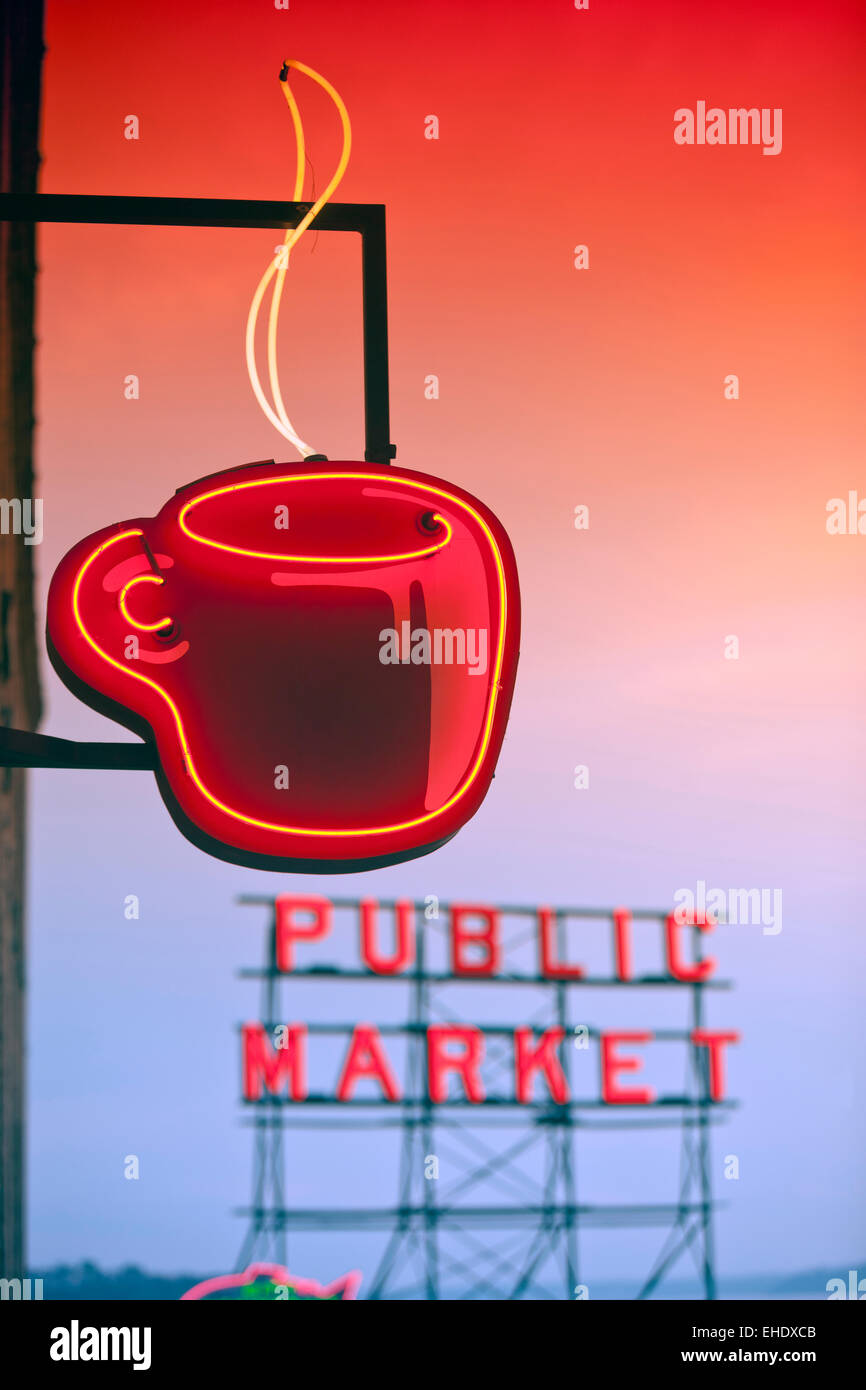 POST ALLEY COFFEE SHOP CUP PIKE PLACE PUBLIC MARKET WATERFRONT SEATTLE WASHINGTON STATE USA