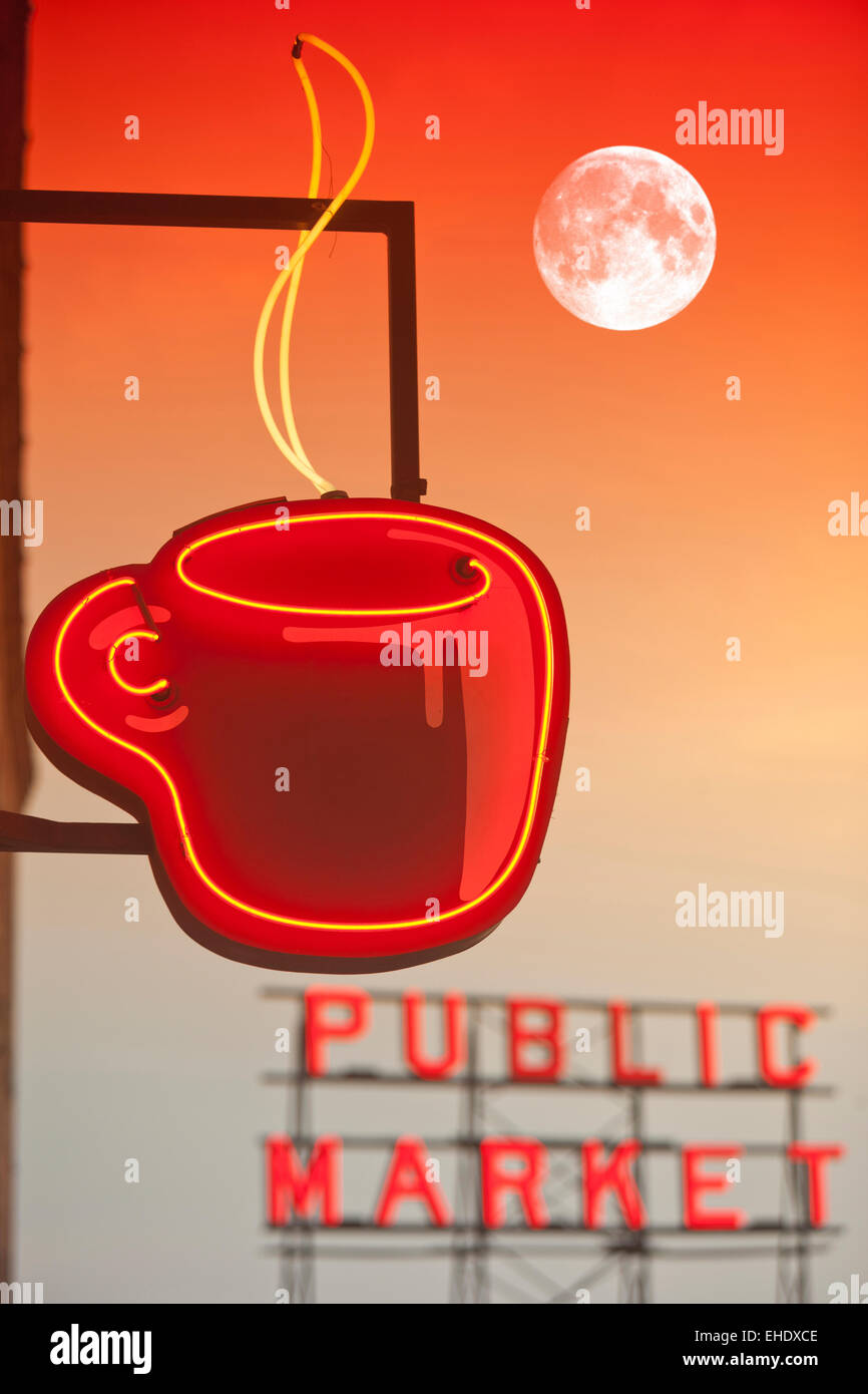 POST ALLEY COFFEE SHOP CUP PIKE PLACE PUBLIC MARKET WATERFRONT SEATTLE WASHINGTON STATE USA