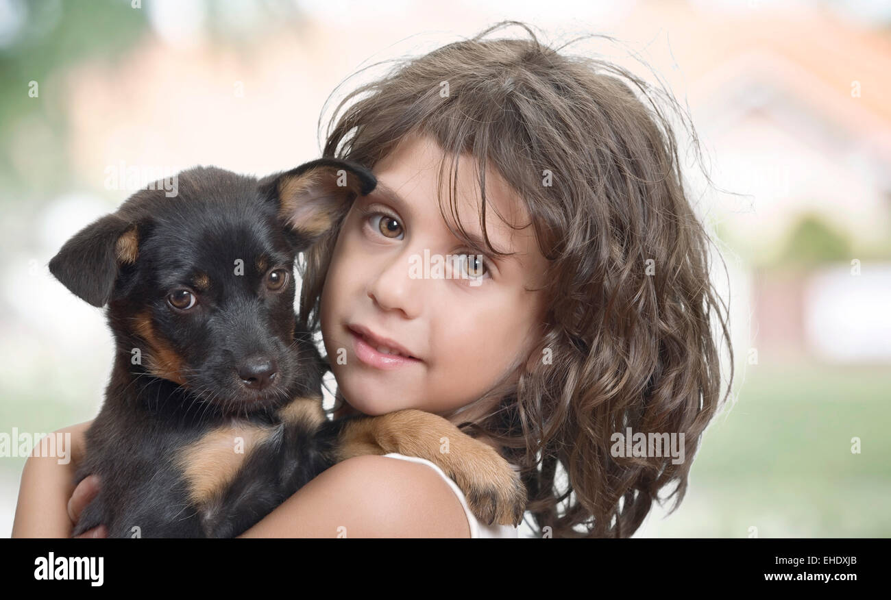 Portrait of little girl having good time in summer environment Stock ...