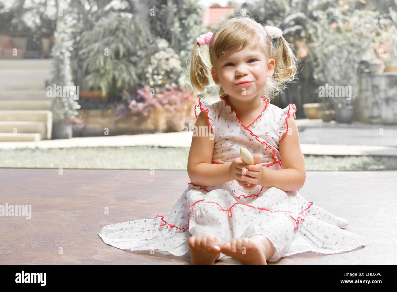 Portrait of little girl having good time in summer environment Stock ...