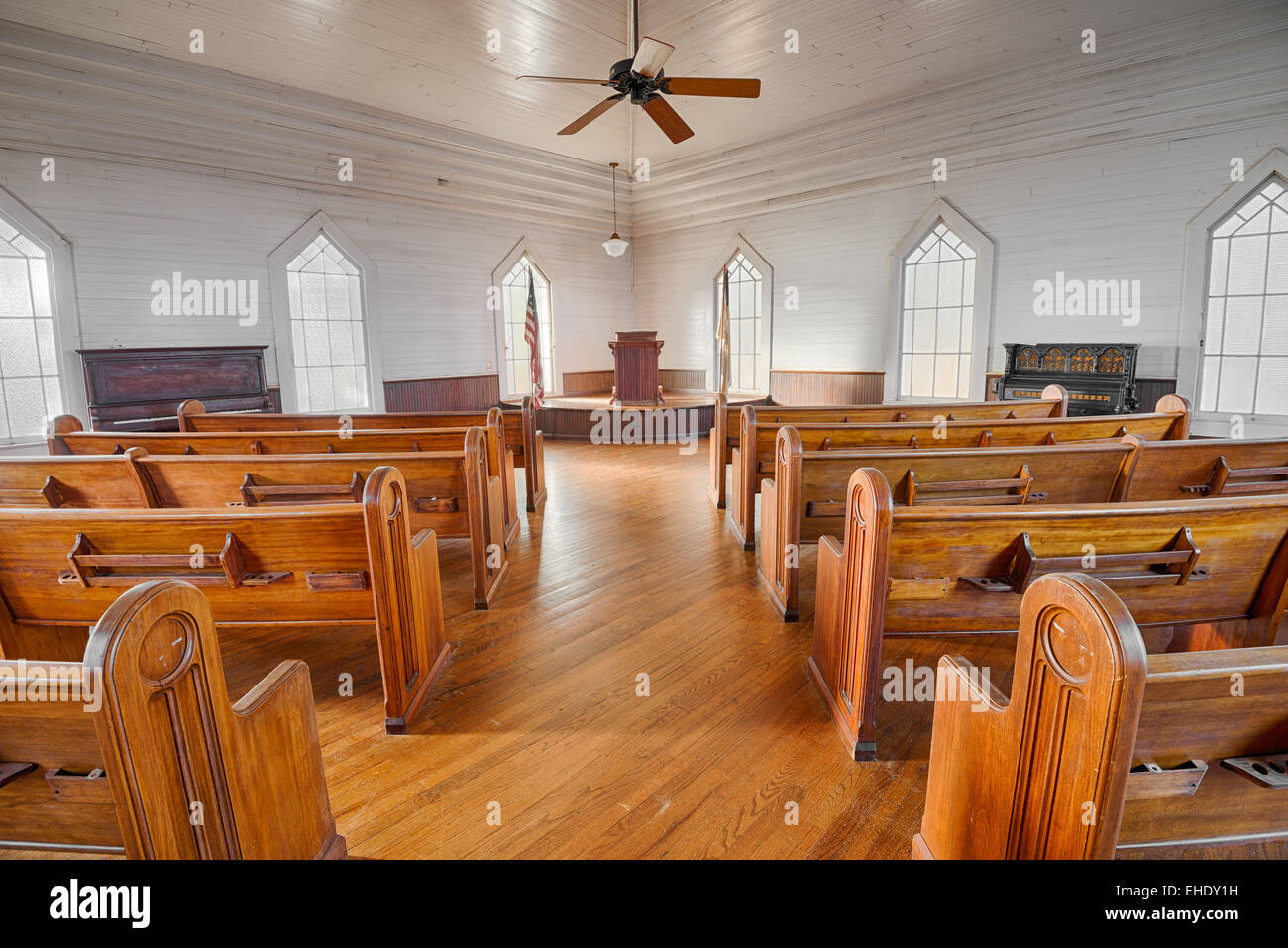 Interior of a historic church in the Dothan's Landmark Park. Stock Photo