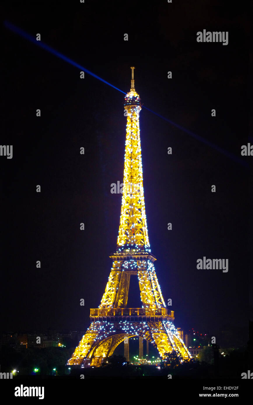 Illuminated Eiffel Tower At Night Paris France Europe Stock Photo 