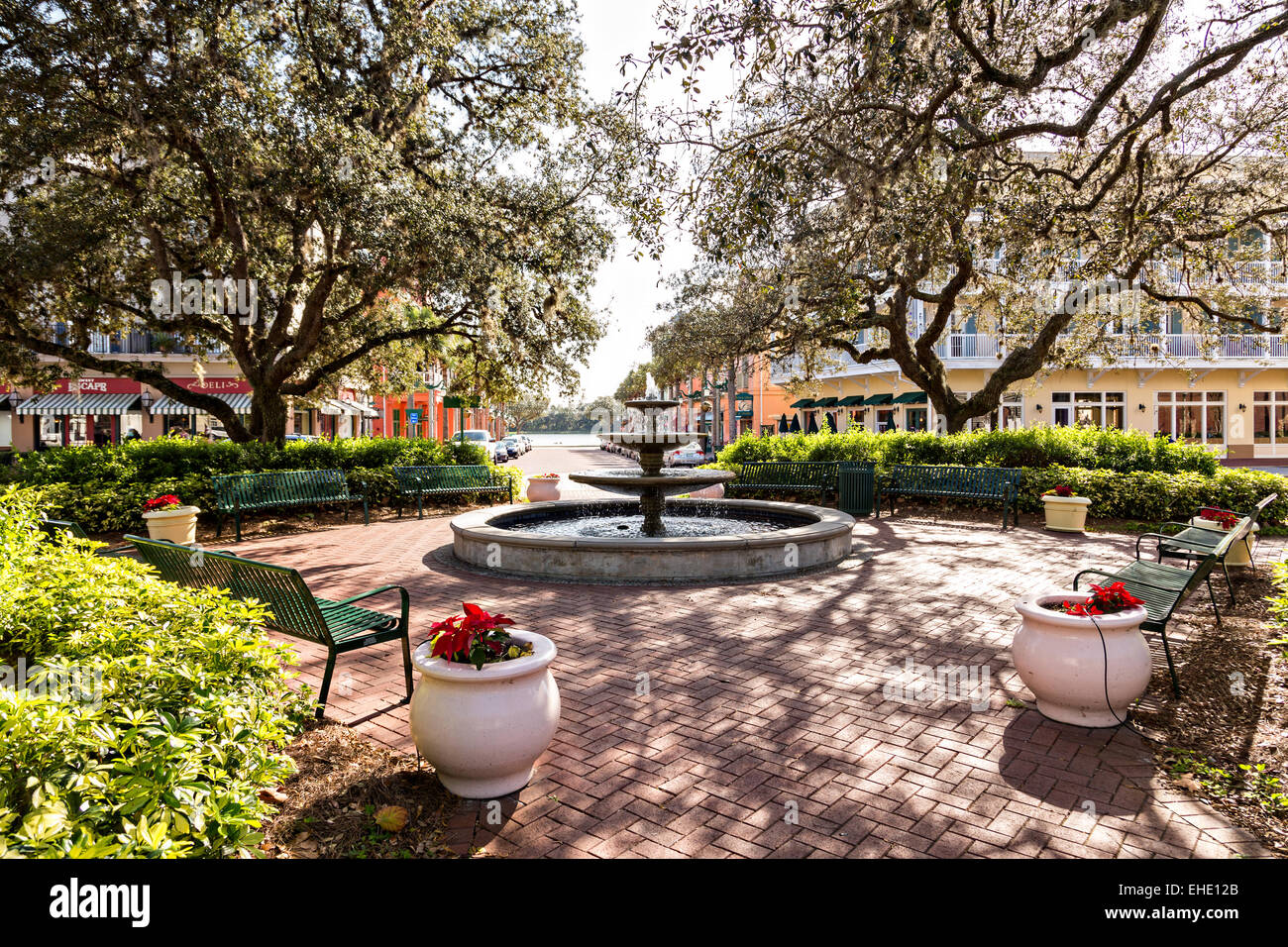 Park and fountain in the Disney created master planned community Celebration, Florida. Stock Photo