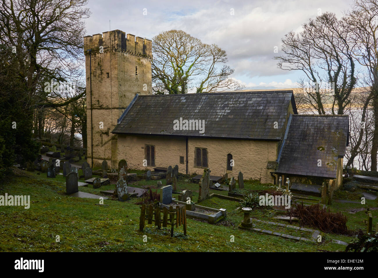 Oxwich Wales St Illtyd's church and graveyard Stock Photo