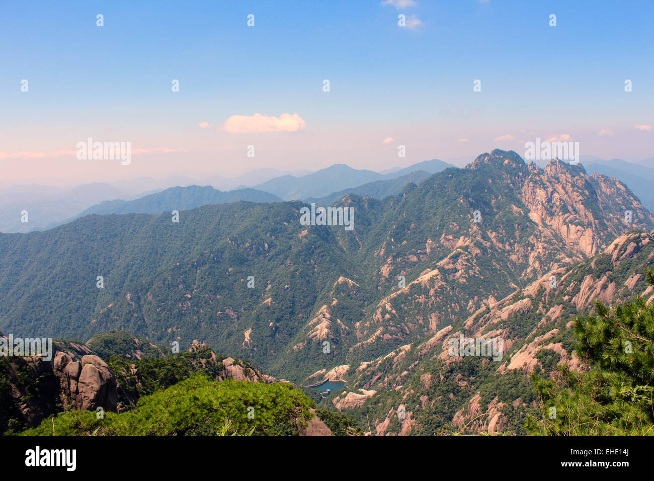 Photography of the Yellow Mountain, Huangshan, portraying one of China's most beautiful landscape fews. Stock Photo