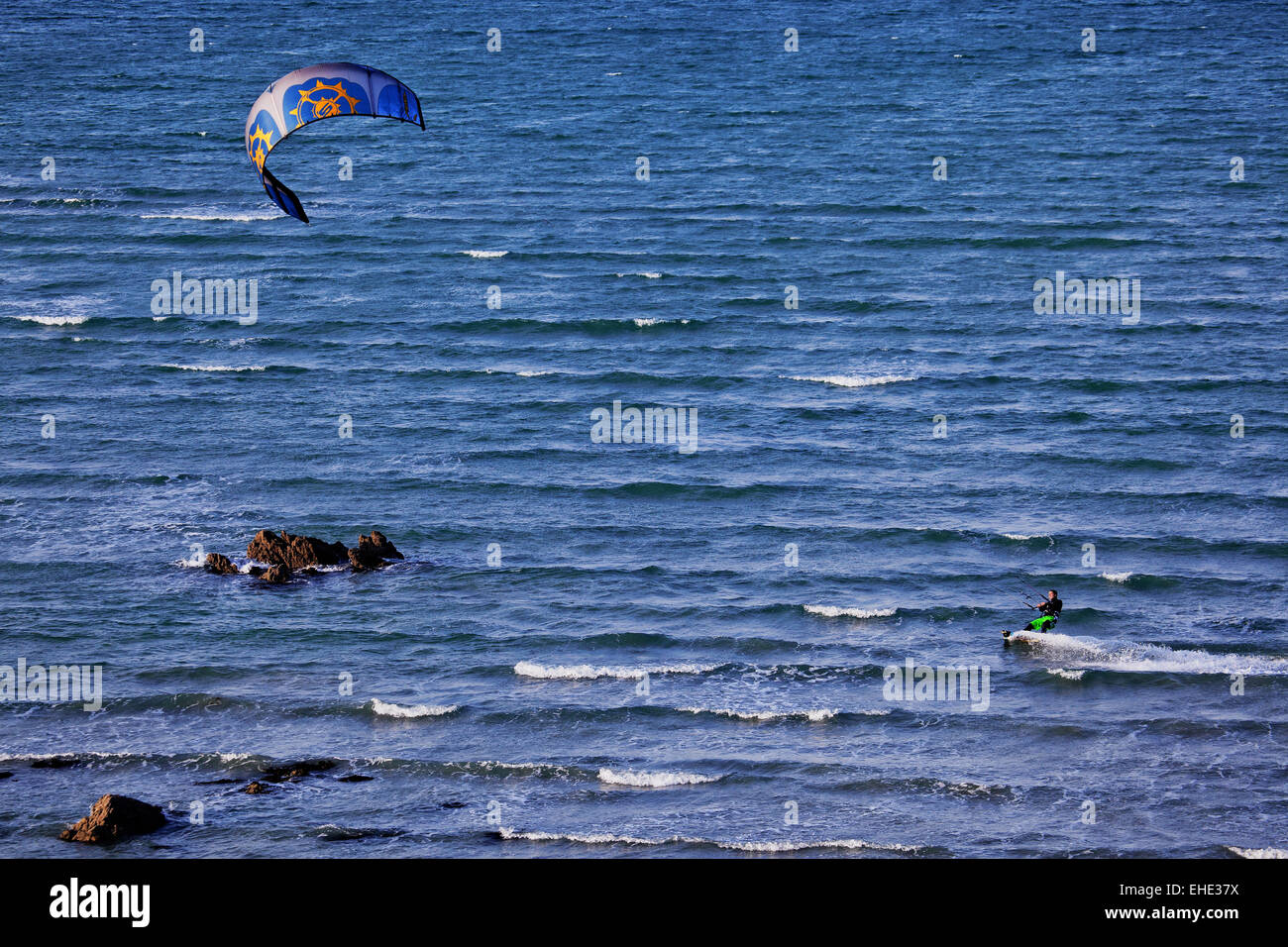 kitesurfing in Brittany, France Stock Photo