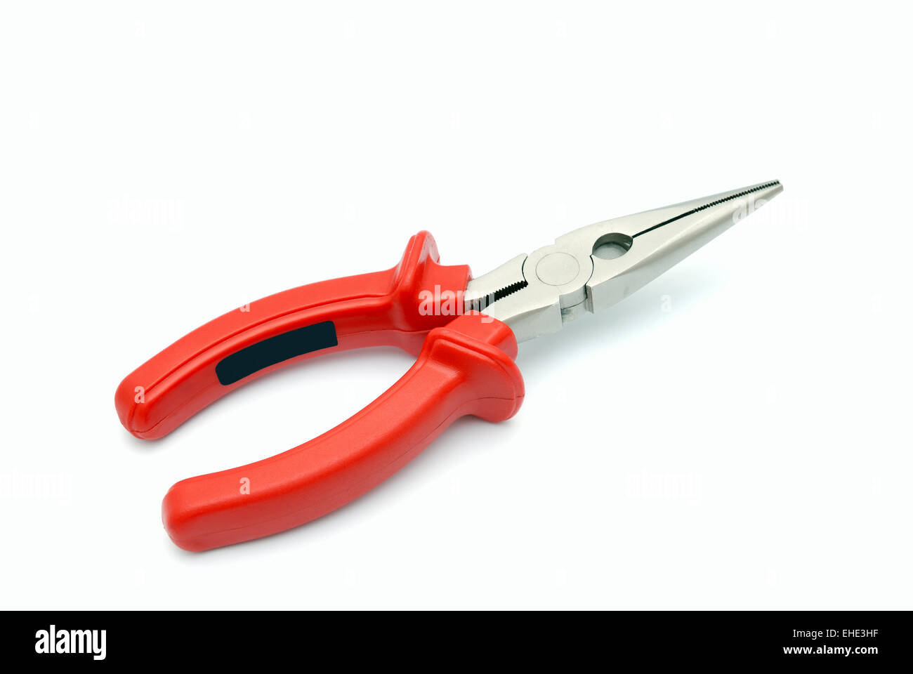 Flat-nose pliers with red handles Stock Photo