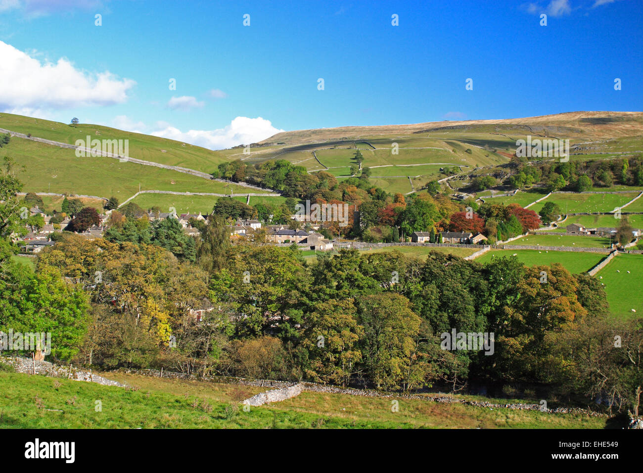 The village of Kettlewell, Wharfedale, in early autumn / Yorks Dales NP / Yorkshire / UK Stock Photo