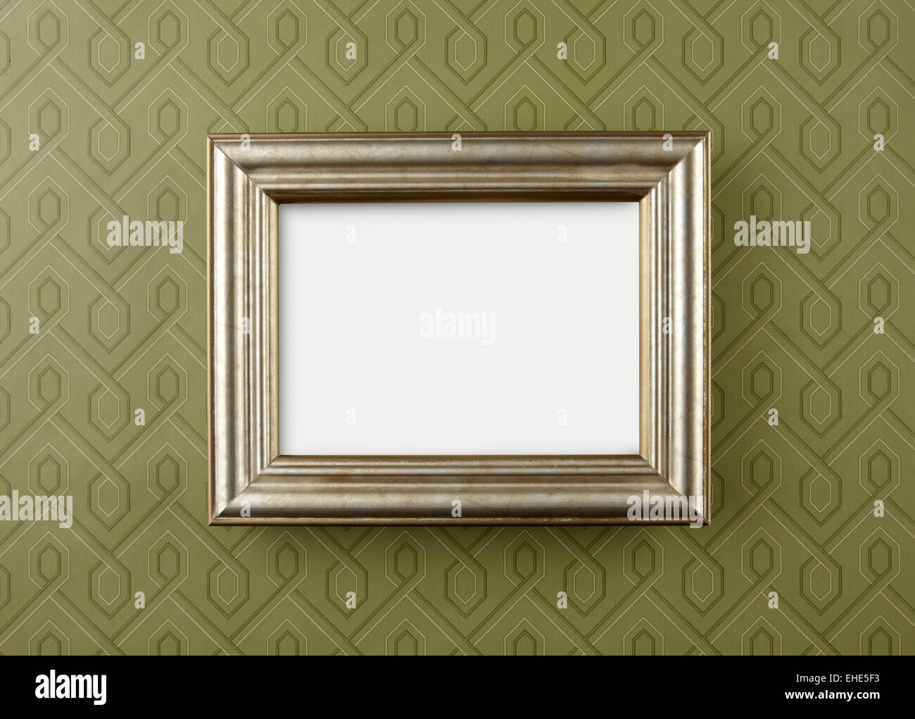 Blank picture frame on wall wallpaper hires stock photography and