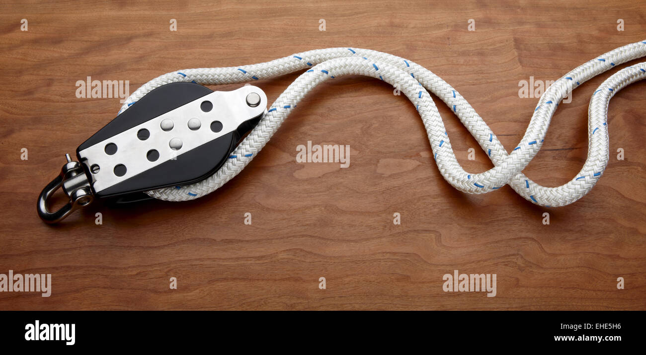 White nautical rope and pulley Stock Photo Alamy