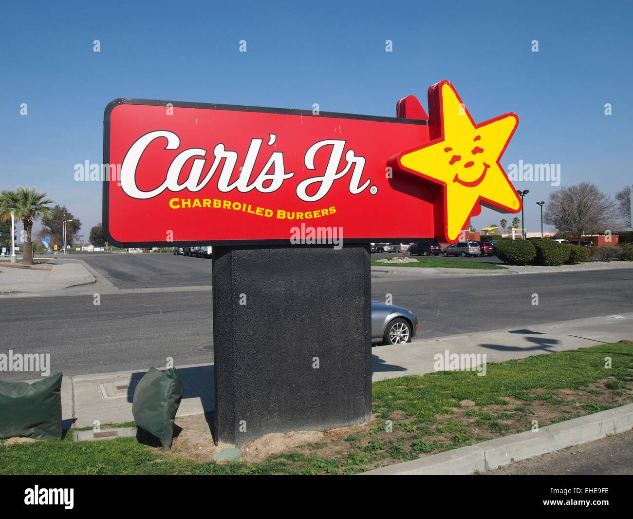 Carl's Jr sign, along Interstate I-5, Central Valley, California, USA Stock Photo