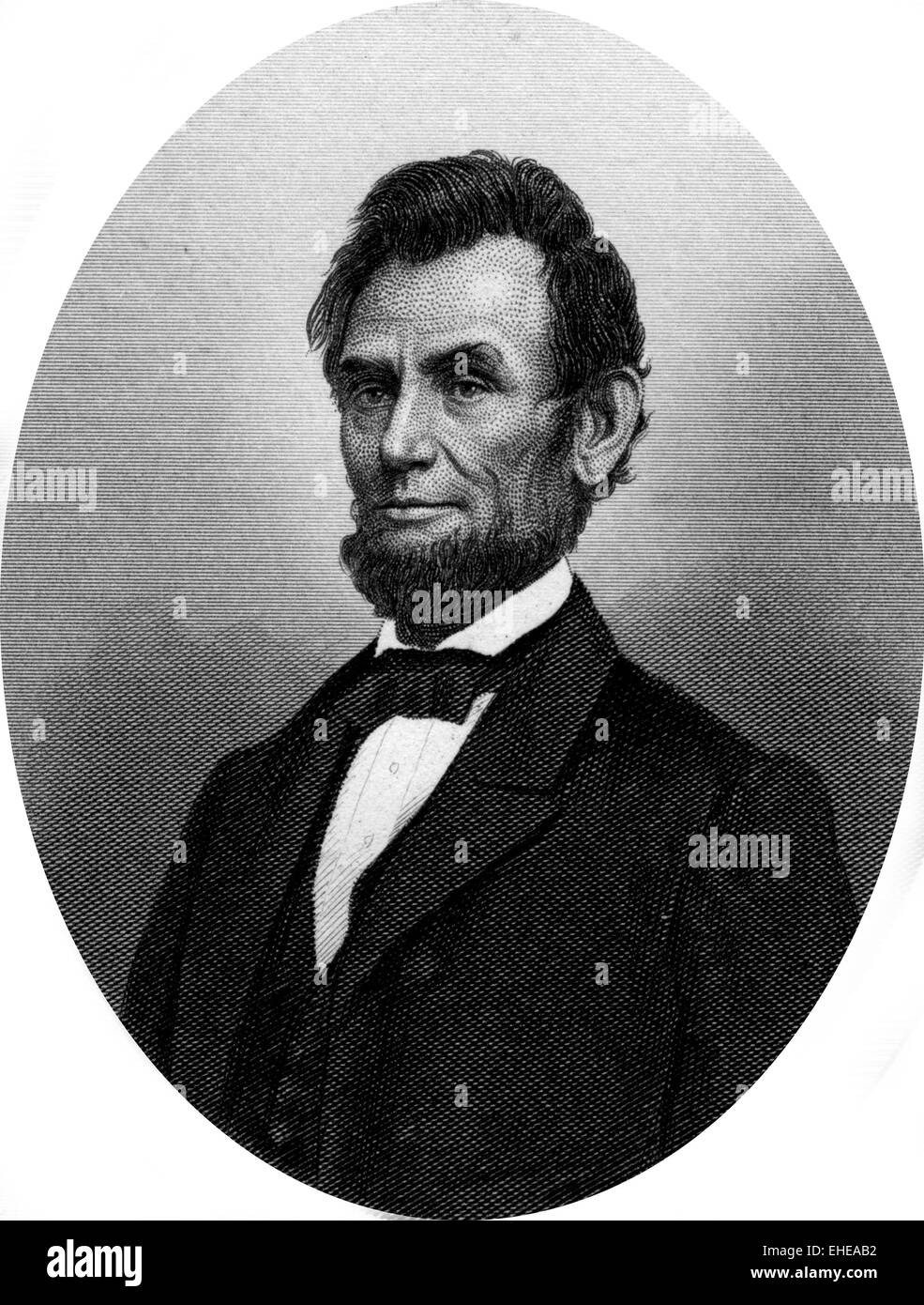 Engraving of former US President Abraham Lincoln. Original engraving by John Buttre, circa 1866. Stock Photo