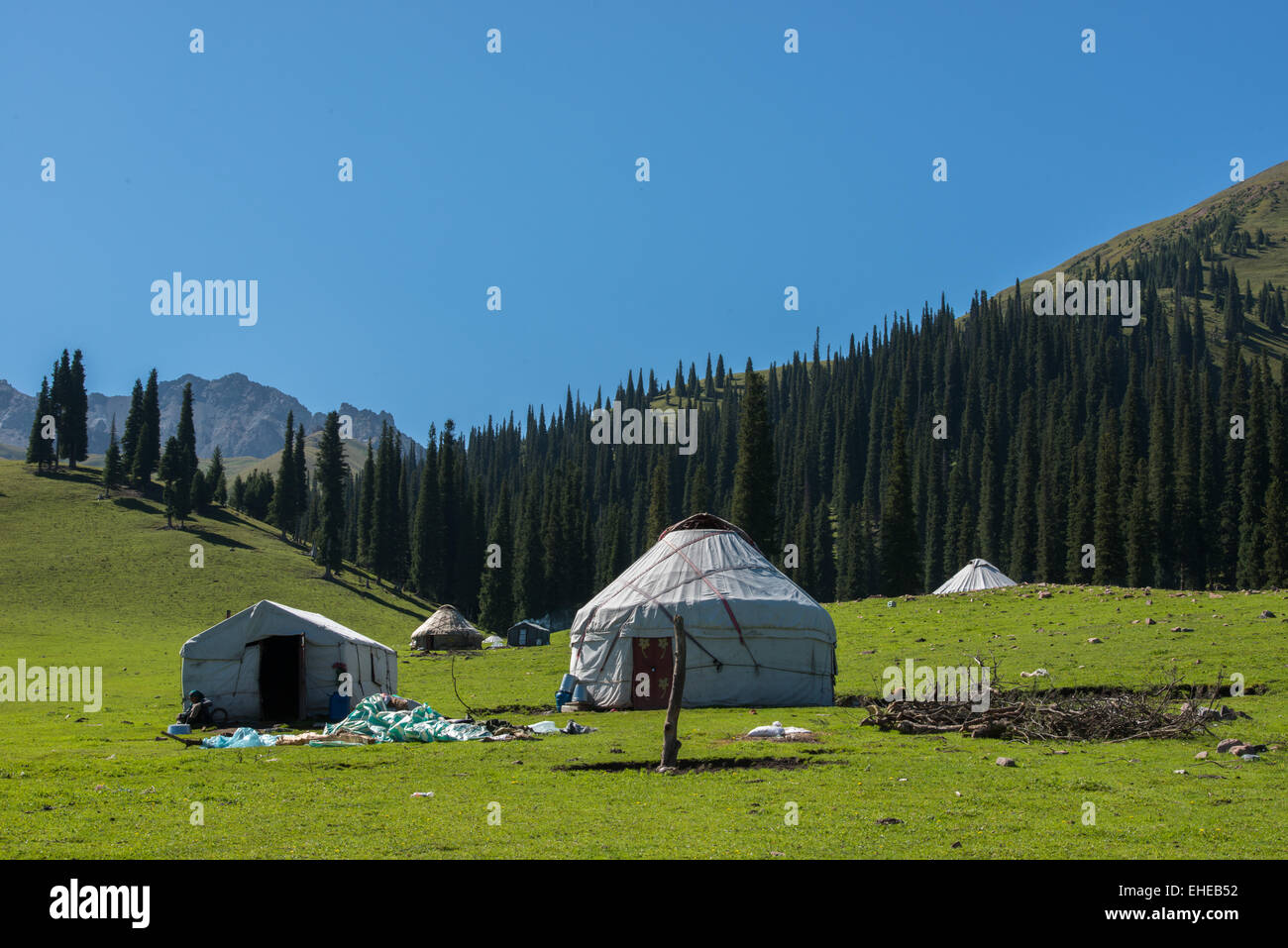 Narat Grasslands, Kazakh Yurts Stock Photo