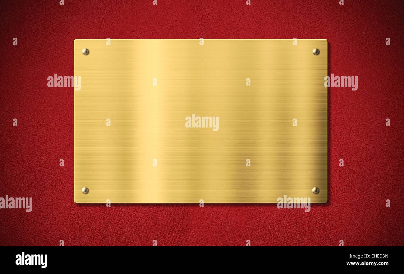 Gold award plaque or plate on red background Stock Photo