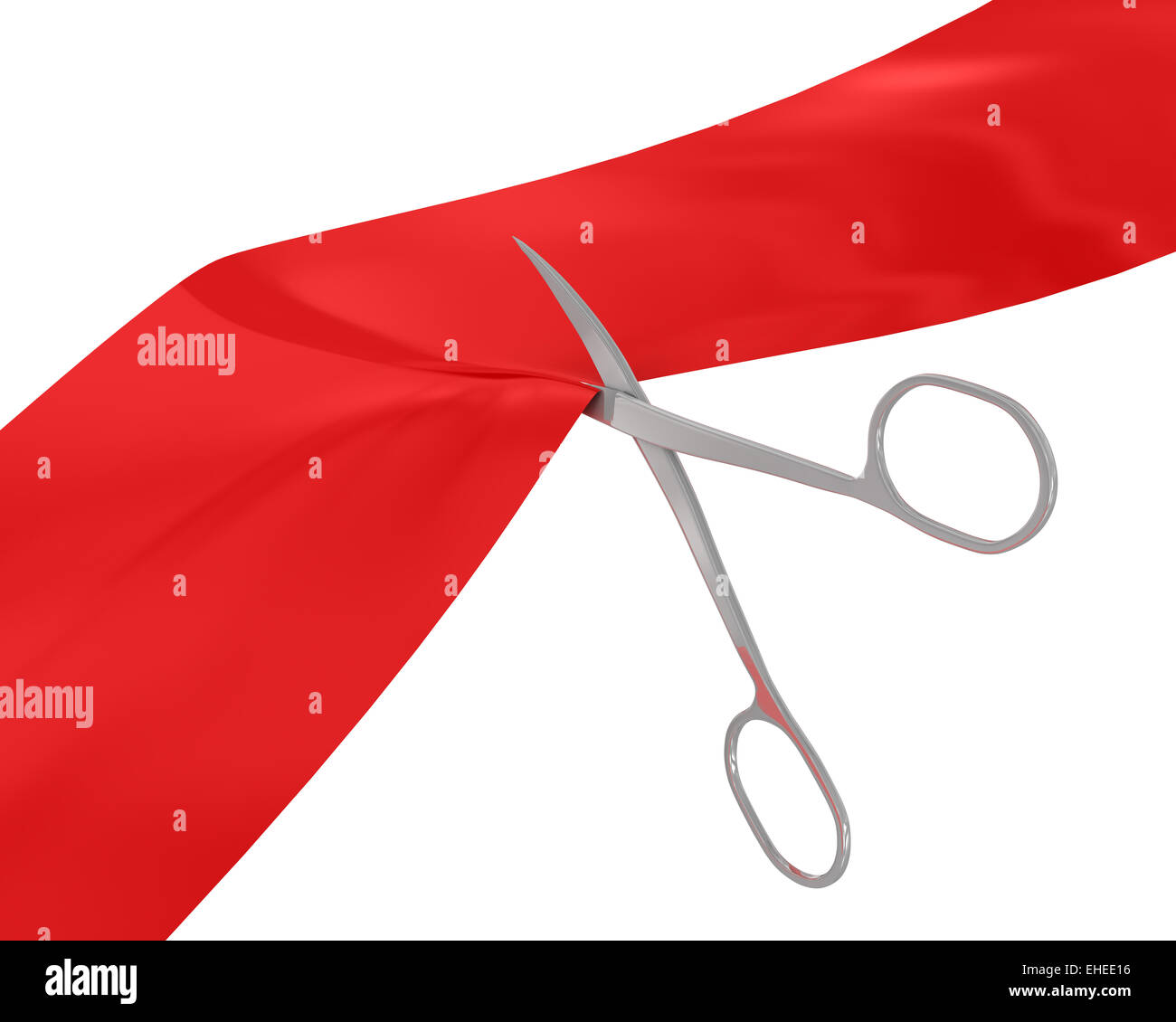 Manicure scissors cut the red ribbon Stock Photo