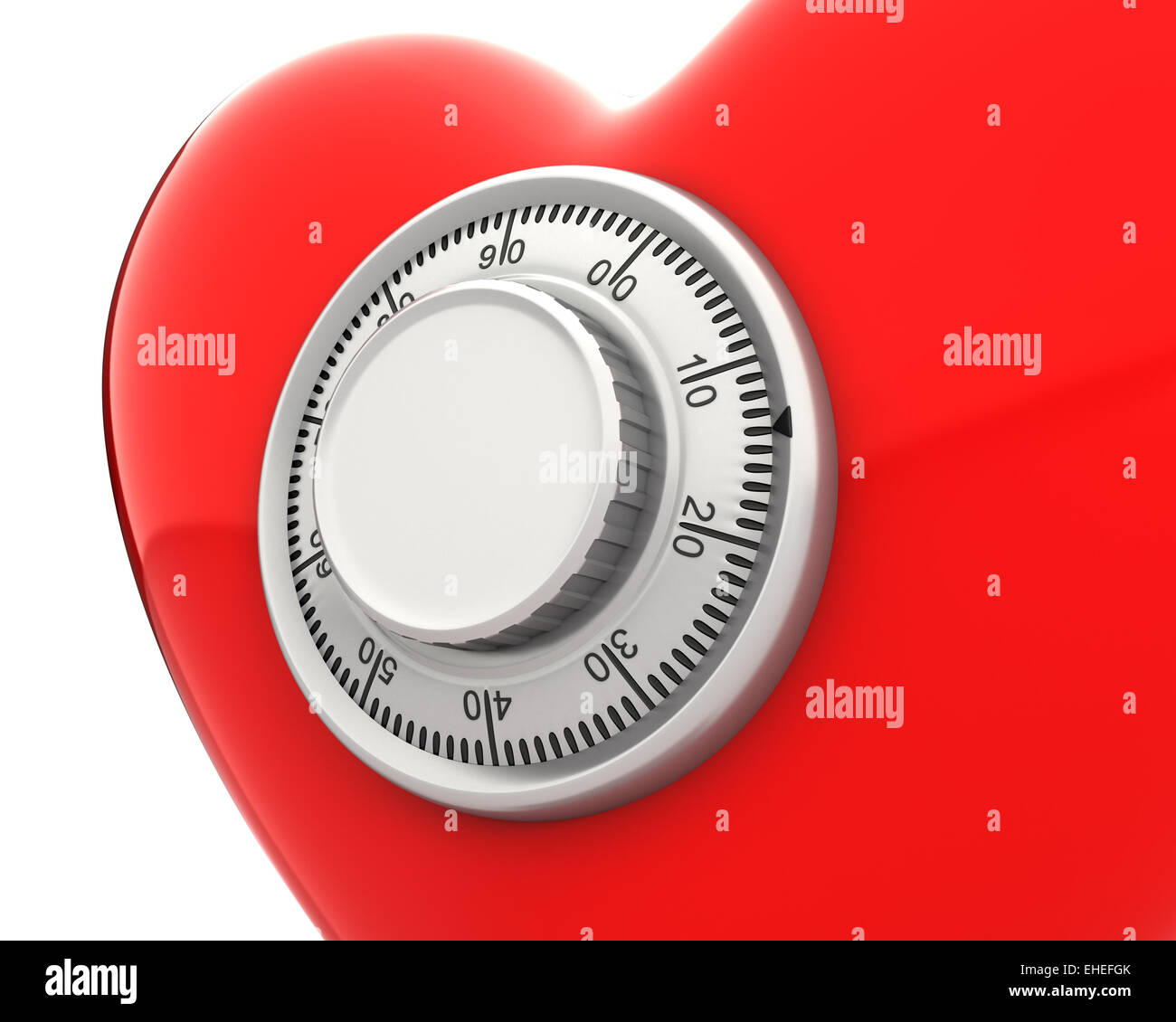 Red heart with a numeric safe lock closeup Stock Photo